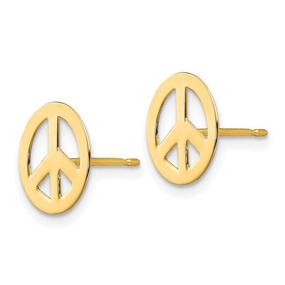 10mm Peace Sign Post Earrings in 14k Yellow Gold - Picture 2 of 5